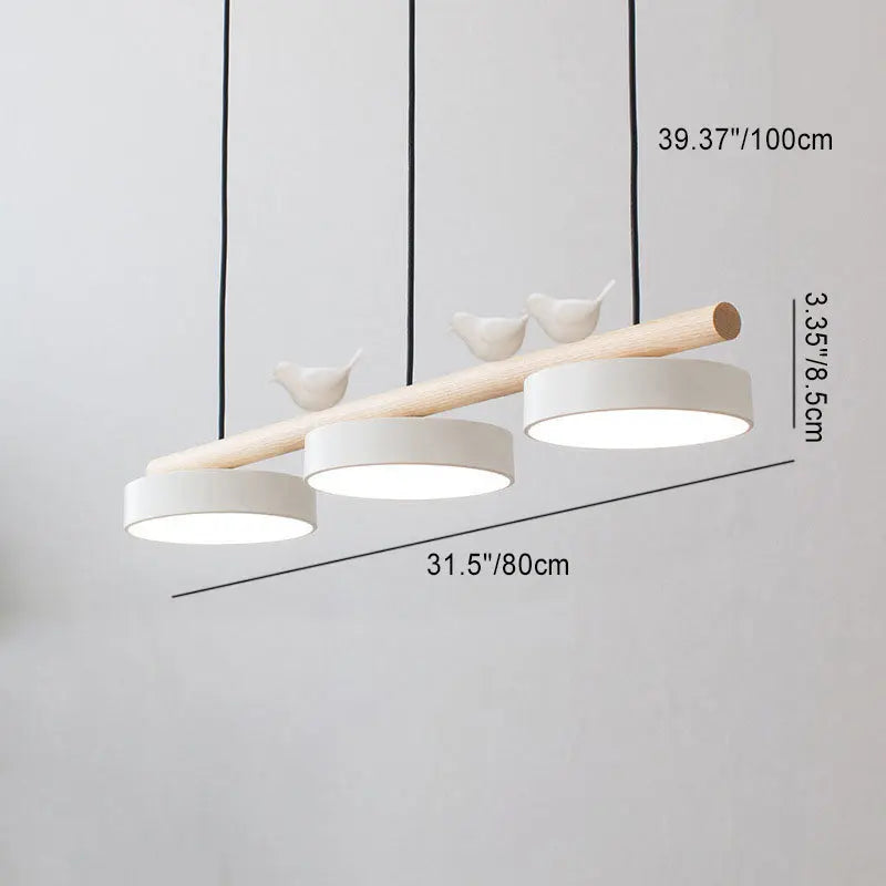 Nordic Creative Round Resin Bird Wood Linear Island Light LED Chandelier Cuvalon