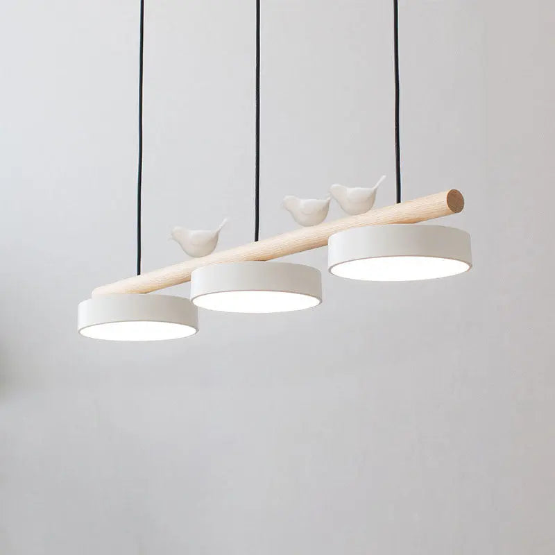 Nordic Creative Round Resin Bird Wood Linear Island Light LED Chandelier Cuvalon
