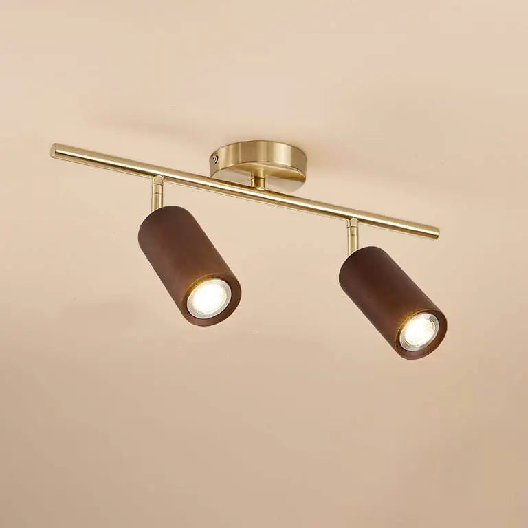 Nordic Minimalist Walnut Wood Spotlight Linear Track 1/2/3/4 Light LED Semi-Flush Mount Ceiling Light Cuvalon