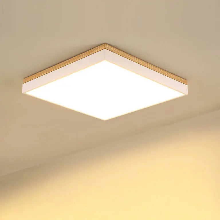 Modern Minimalist Solid Wood Acrylic Square Rectangle LED Flush Mount Ceiling Light for Living Room Cuvalon