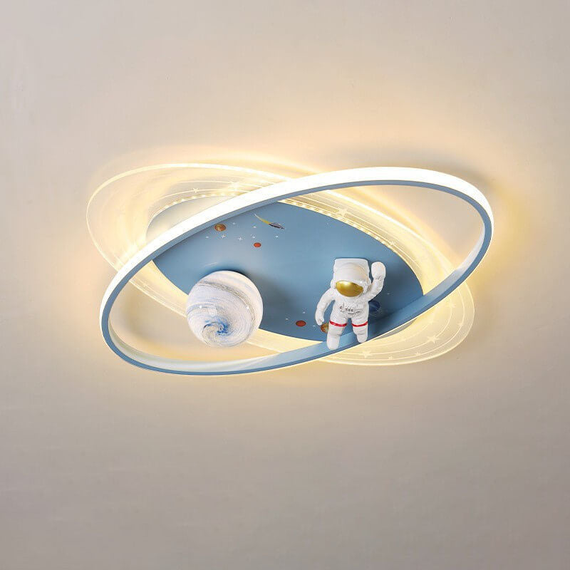 Childlike Cartoon Resin Astronaut Round Acrylic LED Flush Mount Ceiling Light Cuvalon