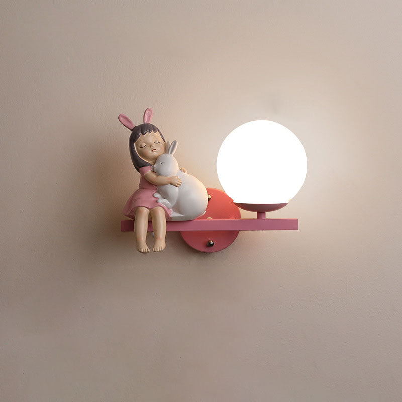 Contemporary Creative Kids Girls Unicorn Orb Resin Iron Glass 1-Light Wall Sconce Lamp For Bedroom Cuvalon