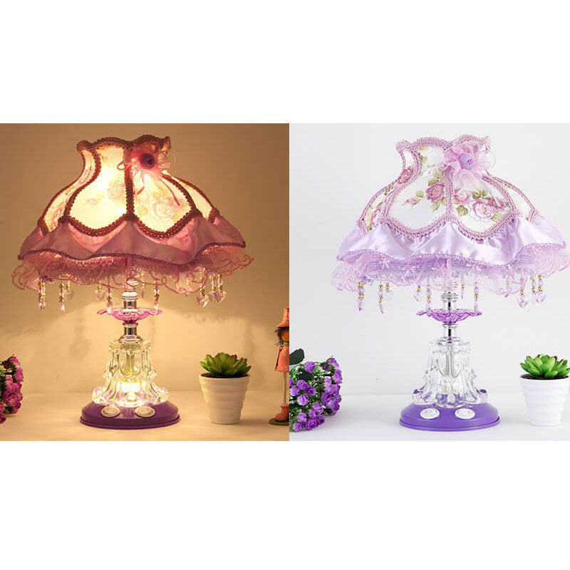 European Style Wedding Fabric Glass 1-Light Table Lamp Cuvalon