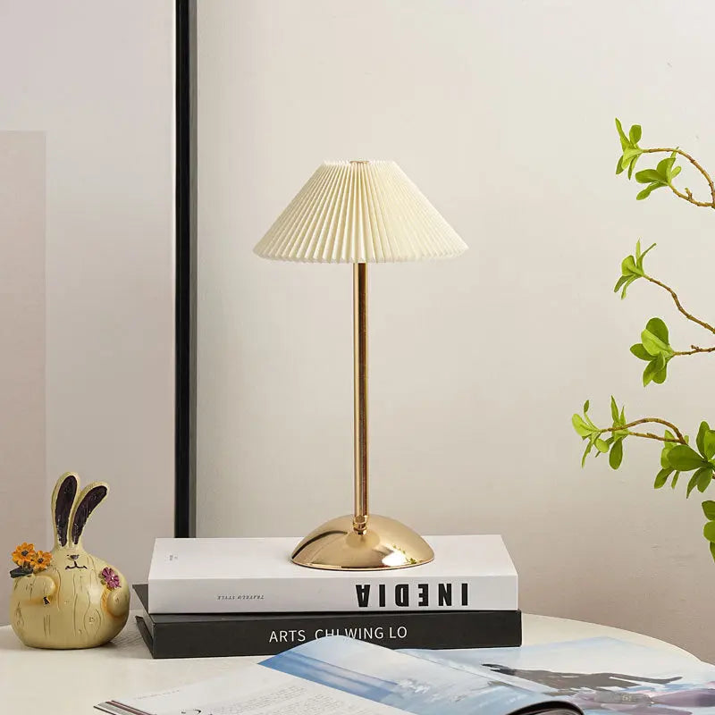 Contemporary Scandinavian Rechargeable Iron Fabric Conic Pleated 1-Light Table Lamp For Bedside Cuvalon