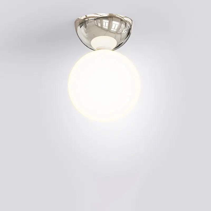 Contemporary Scandinavian Iron Spherical Glass Shade 1-Light Semi-Flush Mount Ceiling Light For Hallway Cuvalon