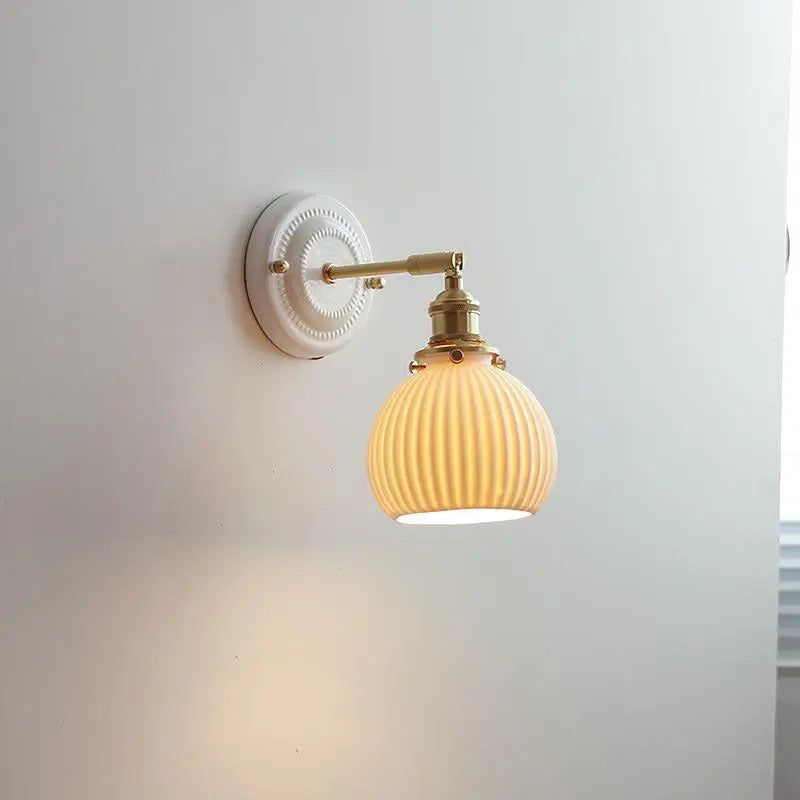 Traditional Vintage Round Ceramic Brass 1-Light Wall Sconce Lamp for Living Room Cuvalon