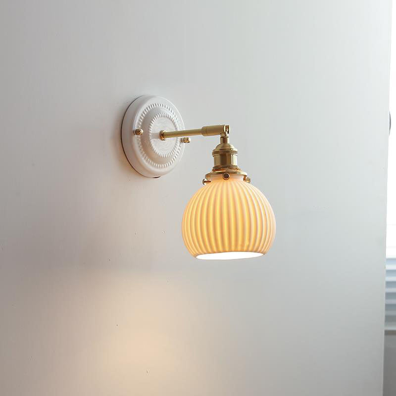 Vintage Japanese Ceramic Brass 1-Light Wall Sconce Lamp Cuvalon