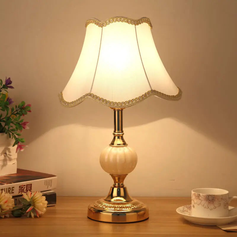 Nordic Vintage Floral Glass Fabric 1-Light Table Lamp Cuvalon