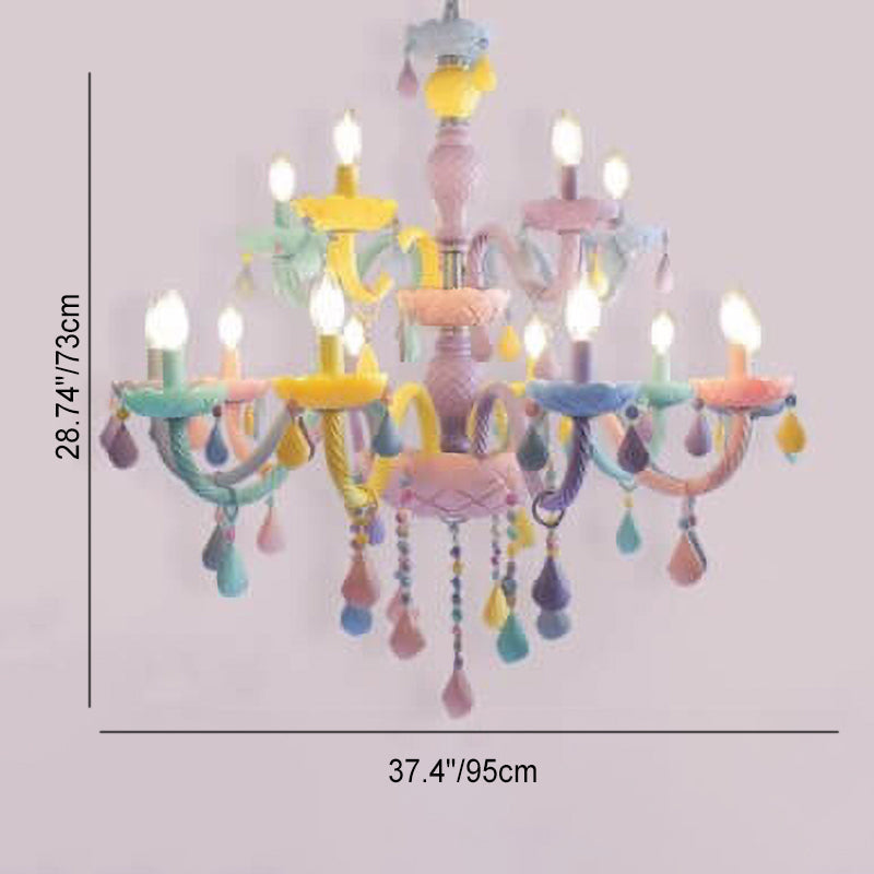 Modern Children's Princess Macaroon Candelabra Crystal Glass 5/6/8/10/12/15 Light Chandelier Cuvalon