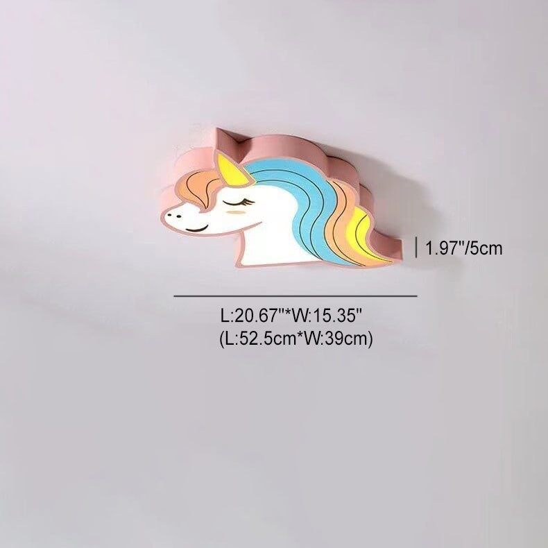 Modern Childlike Unicorns Cartoon Iron Acrylic LED Flush Mount Ceiling Light Cuvalon