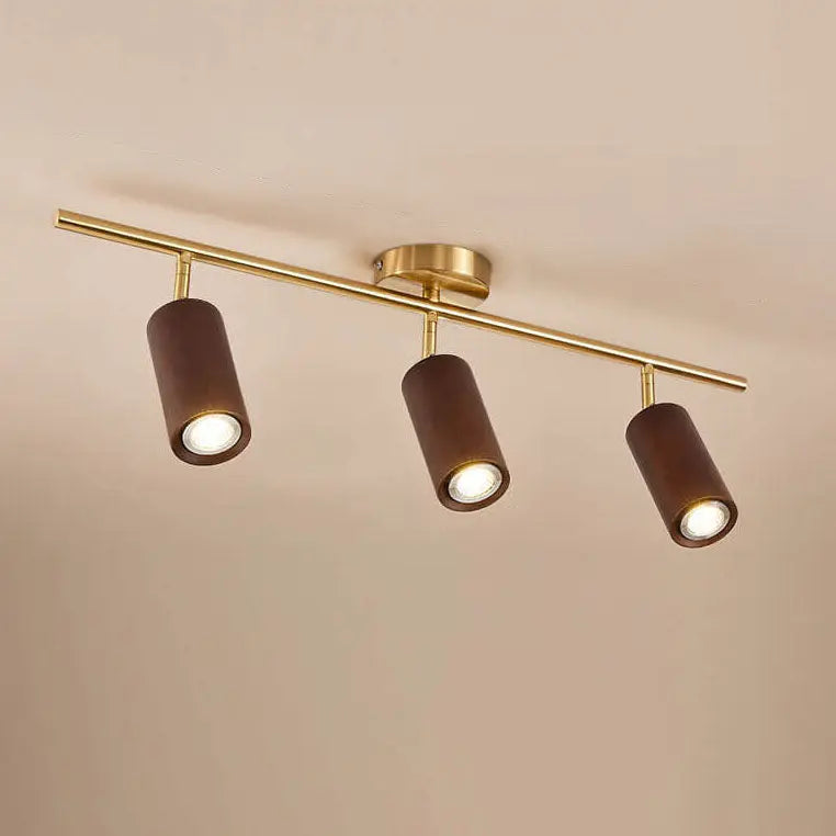 Nordic Minimalist Walnut Wood Spotlight Linear Track 1/2/3/4 Light LED Semi-Flush Mount Ceiling Light Cuvalon