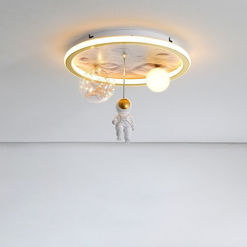 Children Creative Cartoon Astronaut Moon Acrylic LED Kids Flush Mount Ceiling Light Cuvalon