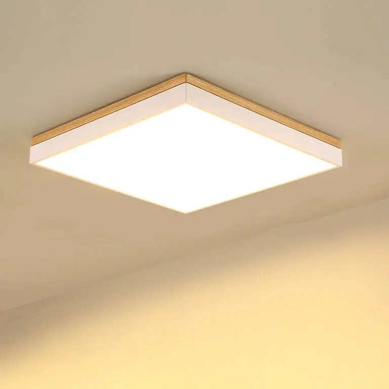 Modern Minimalist Solid Wood Acrylic Square Rectangle LED Flush Mount Ceiling Light for Living Room Cuvalon