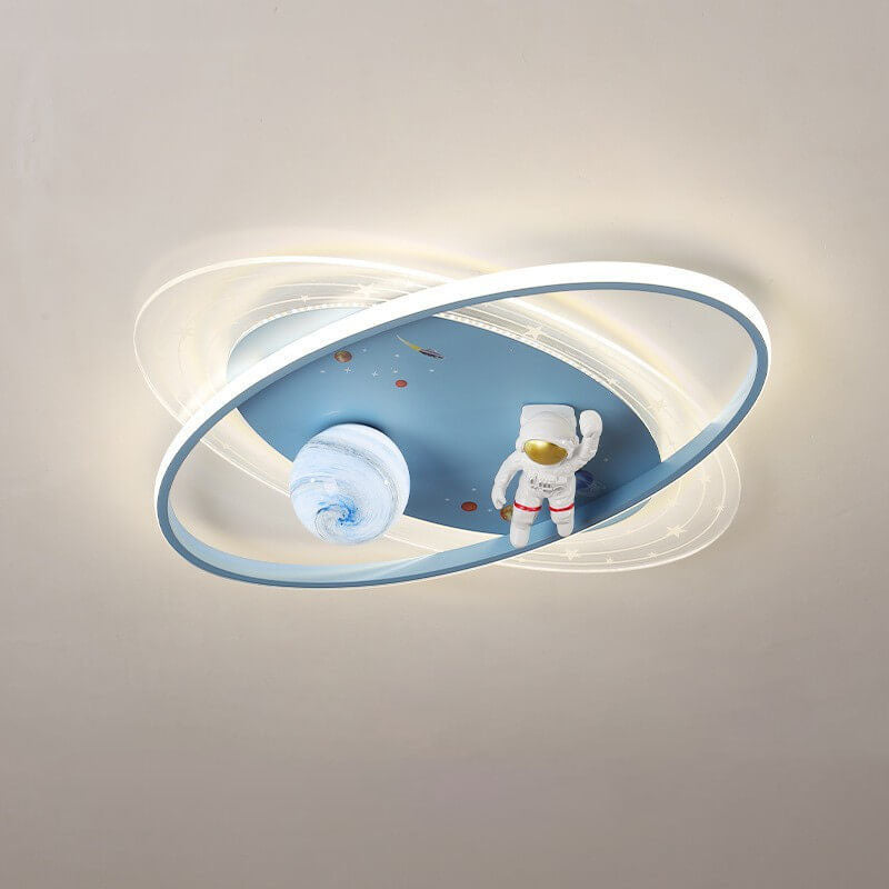Childlike Cartoon Resin Astronaut Round Acrylic LED Flush Mount Ceiling Light Cuvalon