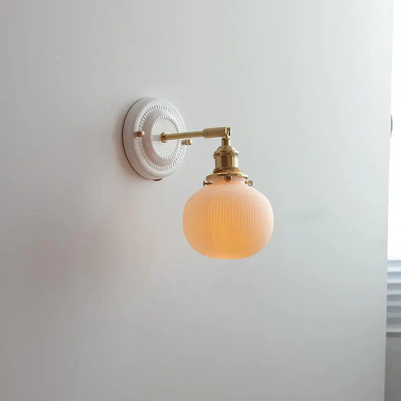 Traditional Vintage Round Ceramic Brass 1-Light Wall Sconce Lamp for Living Room Cuvalon