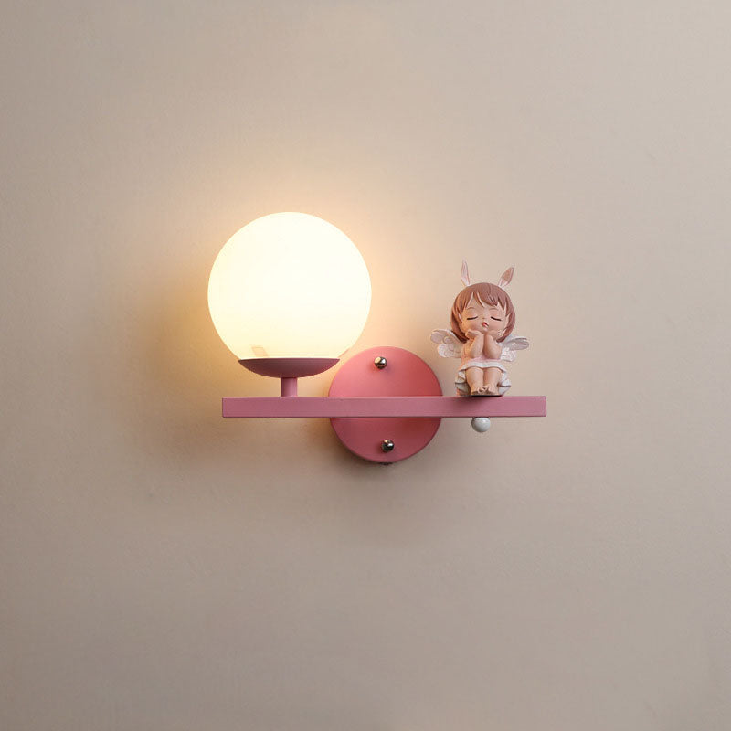 Contemporary Creative Kids Girls Unicorn Orb Resin Iron Glass 1-Light Wall Sconce Lamp For Bedroom Cuvalon