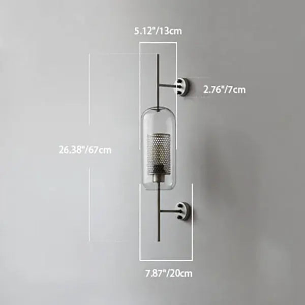 Contemporary Industrial Cylinder Glass Shade Iron Finish Frame 1-Light Wall Sconce Lamp For Bedroom Cuvalon