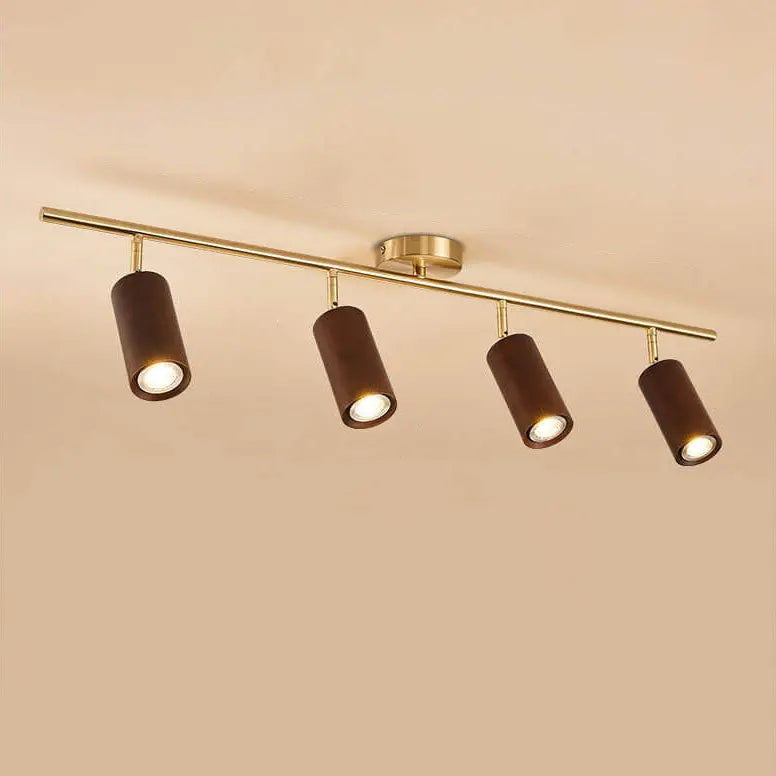 Nordic Minimalist Walnut Wood Spotlight Linear Track 1/2/3/4 Light LED Semi-Flush Mount Ceiling Light Cuvalon