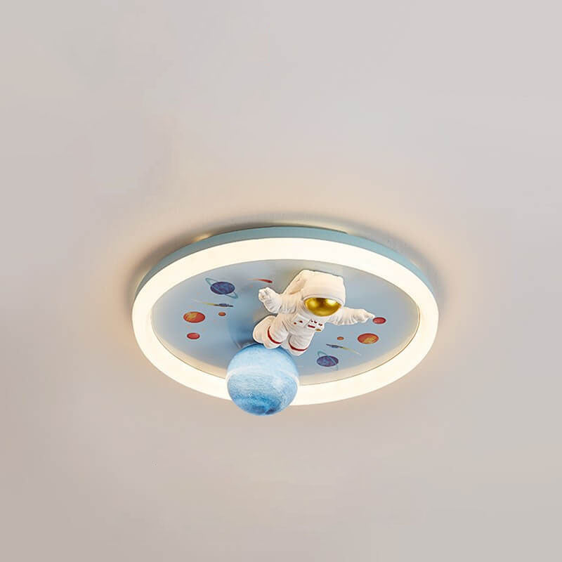 Childlike Cartoon Resin Astronaut Round Acrylic LED Flush Mount Ceiling Light Cuvalon