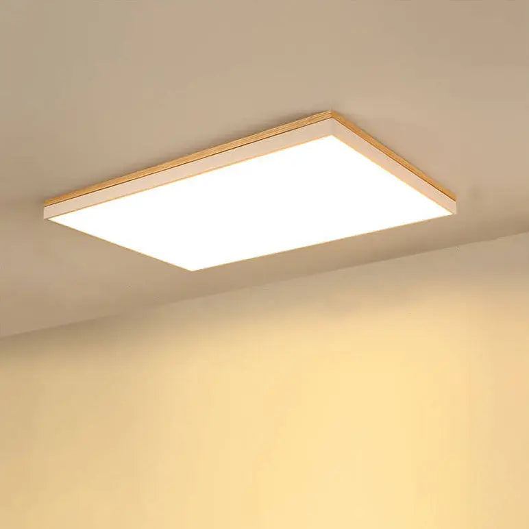 Modern Minimalist Solid Wood Acrylic Square Rectangle LED Flush Mount Ceiling Light for Living Room Cuvalon