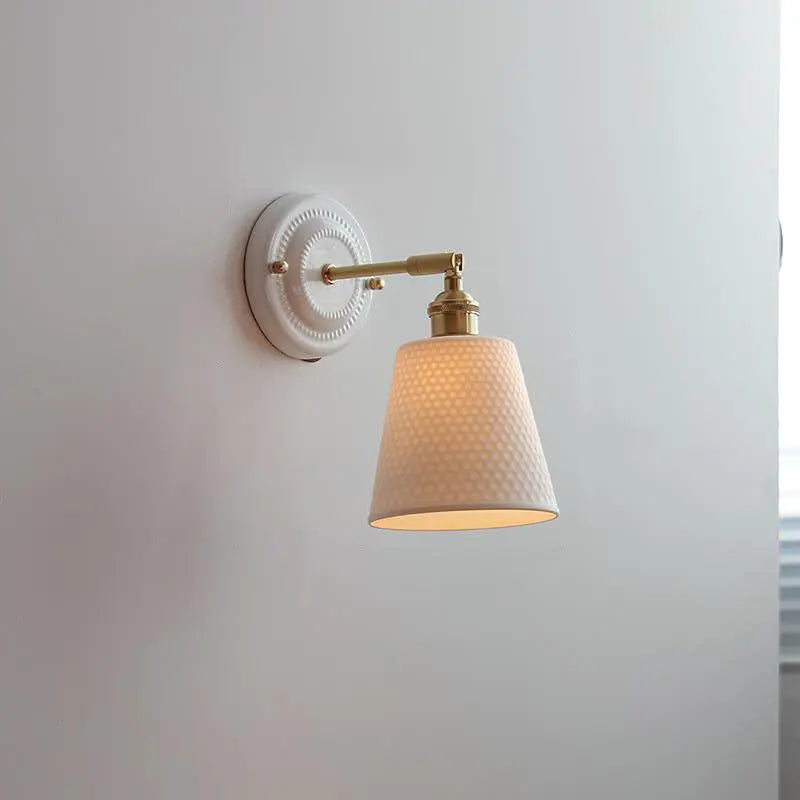 Traditional Vintage Round Ceramic Brass 1-Light Wall Sconce Lamp for Living Room Cuvalon