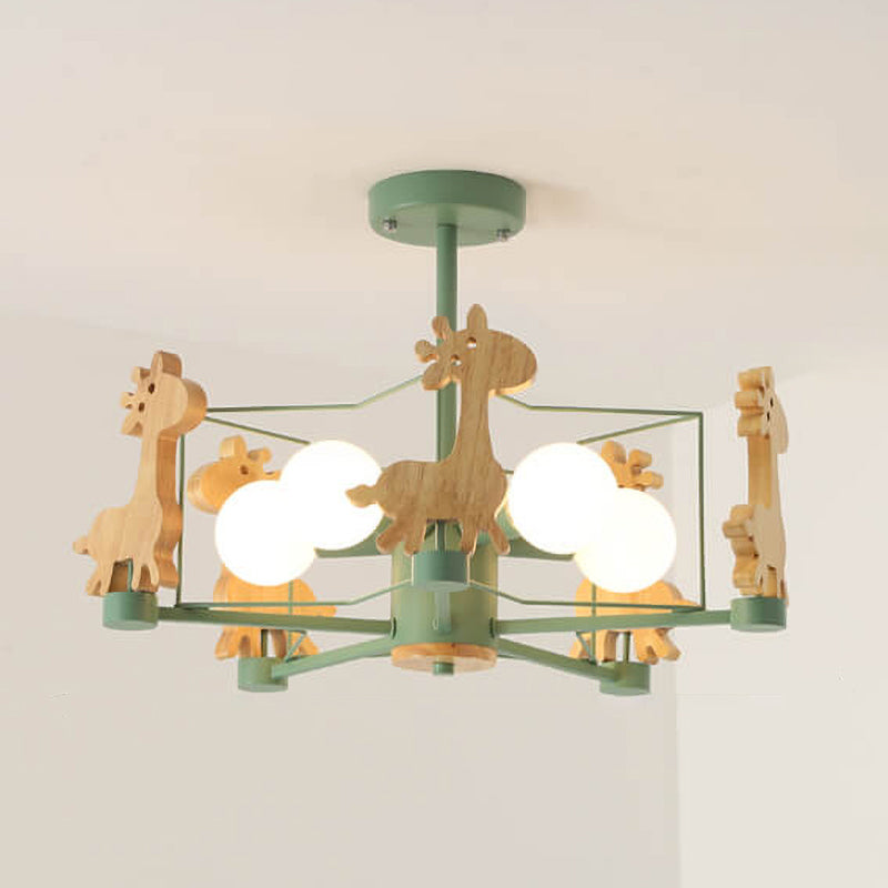 Scandinavian Modern Childlike Giraffe Diamond Pentagram Windmill Iron Wood Glass 4/5 Light Semi-Flush Mount Ceiling Light Cuvalon
