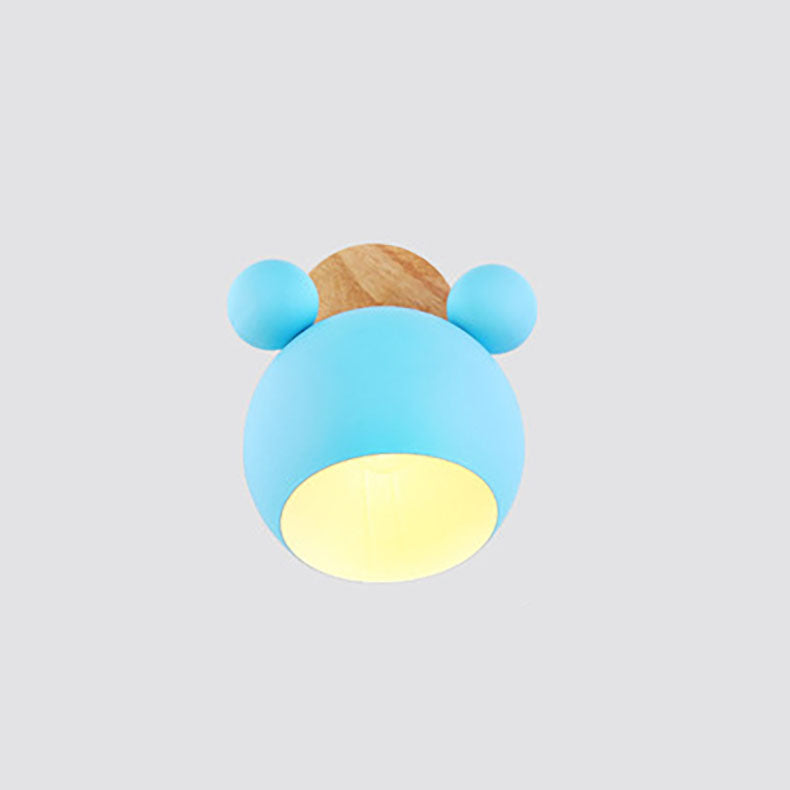 Nordic Cartoon Bear Dome 1-Light Kids Wall Sconce Lamp Cuvalon