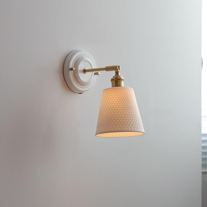 Vintage Japanese Ceramic Brass 1-Light Wall Sconce Lamp Cuvalon