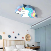 Modern Childlike Unicorns Cartoon Iron Acrylic LED Flush Mount Ceiling Light Cuvalon