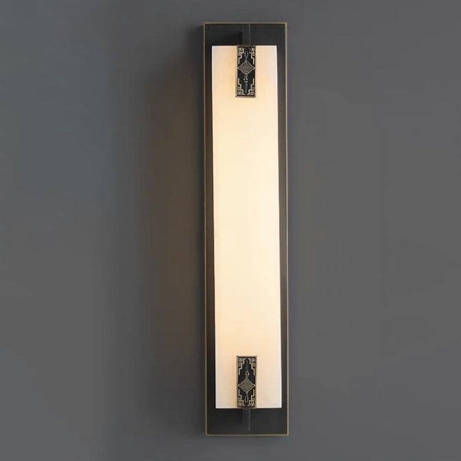 Modern Transitional Rectangular Copper Marble LED Outdoor Wall Sconce Lamp For Outdoor Patio Cuvalon