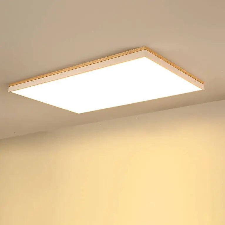 Modern Minimalist Solid Wood Acrylic Square Rectangle LED Flush Mount Ceiling Light for Living Room Cuvalon
