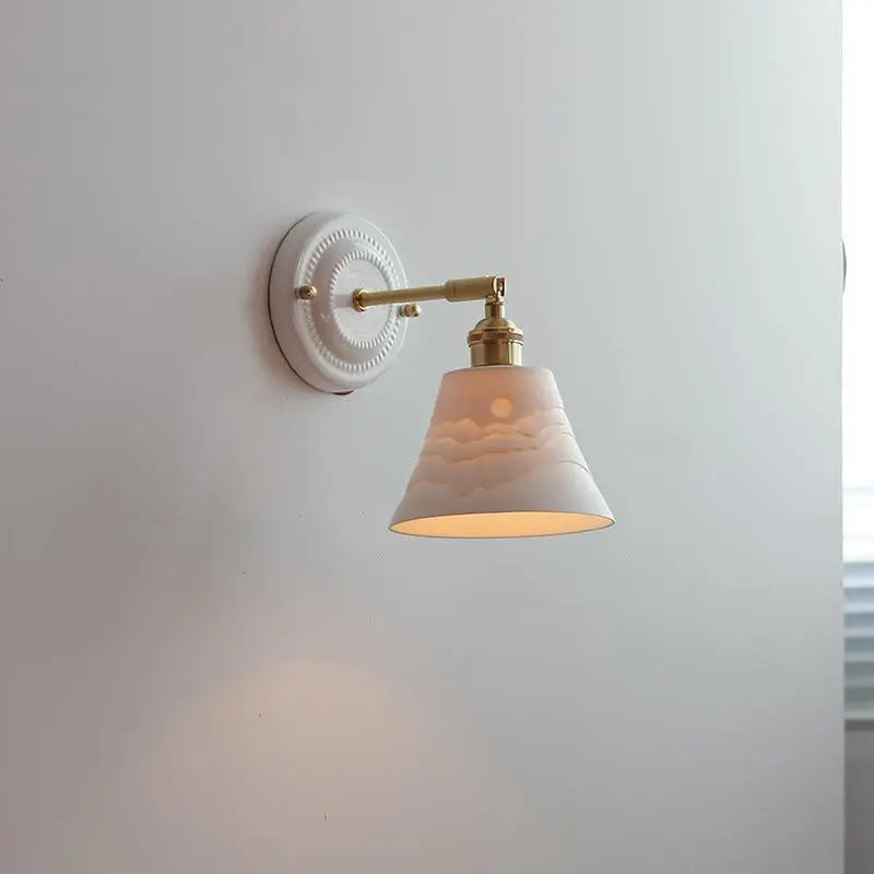 Traditional Vintage Round Ceramic Brass 1-Light Wall Sconce Lamp for Living Room Cuvalon