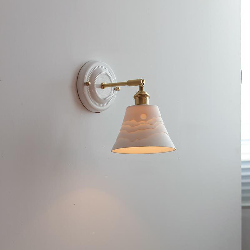 Vintage Japanese Ceramic Brass 1-Light Wall Sconce Lamp Cuvalon