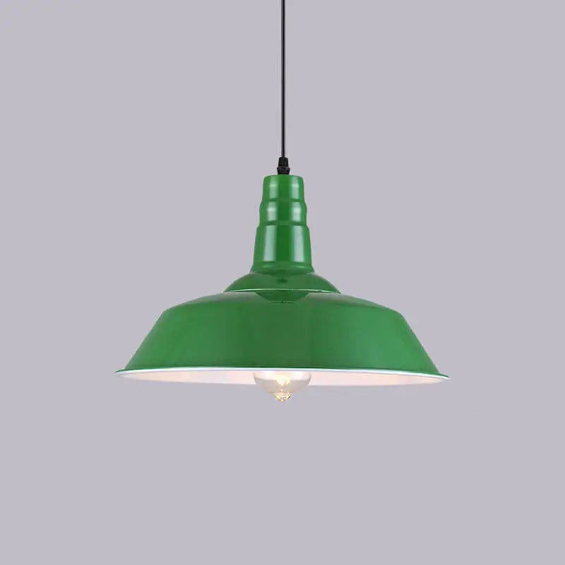 Industrial Vintage Green Iron Dome Cone 1-Light Pendant Light Cuvalon