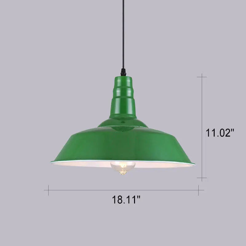 Industrial Vintage Green Iron Dome Cone 1-Light Pendant Light Cuvalon