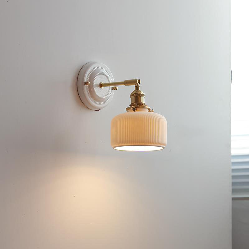Vintage Japanese Ceramic Brass 1-Light Wall Sconce Lamp Cuvalon