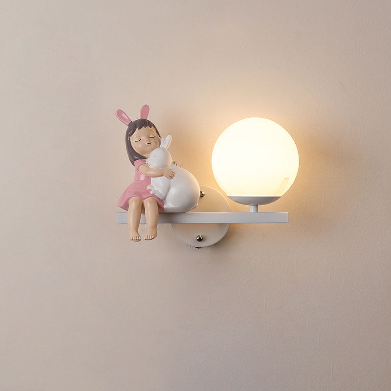 Contemporary Creative Kids Girls Unicorn Orb Resin Iron Glass 1-Light Wall Sconce Lamp For Bedroom Cuvalon