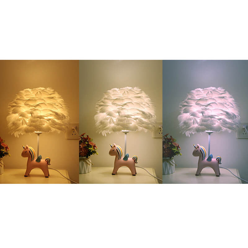 Modern Creative Unicorn Feather Children 1-Light Table Lamp Cuvalon