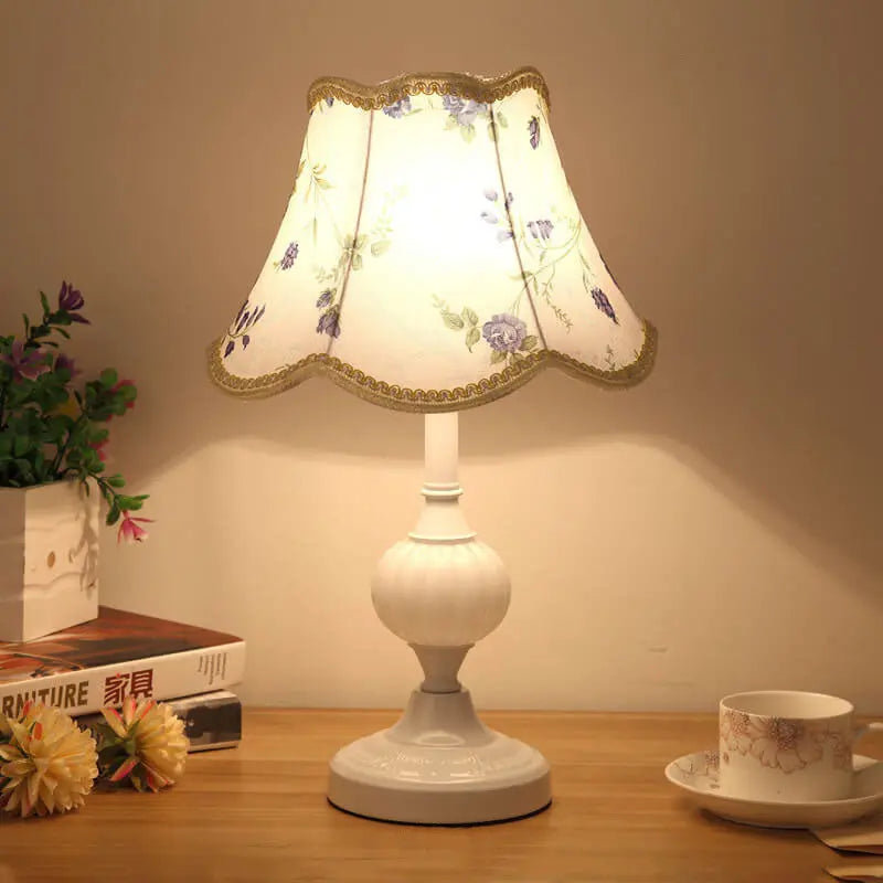Nordic Vintage Floral Glass Fabric 1-Light Table Lamp Cuvalon