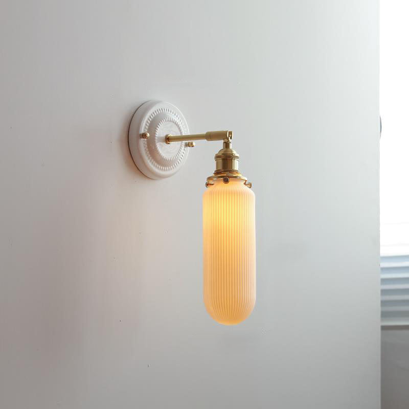 Vintage Japanese Ceramic Brass 1-Light Wall Sconce Lamp Cuvalon
