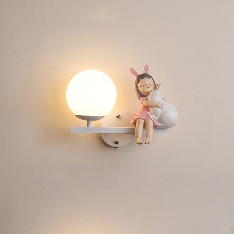 Contemporary Creative Kids Girls Unicorn Orb Resin Iron Glass 1-Light Wall Sconce Lamp For Bedroom Cuvalon