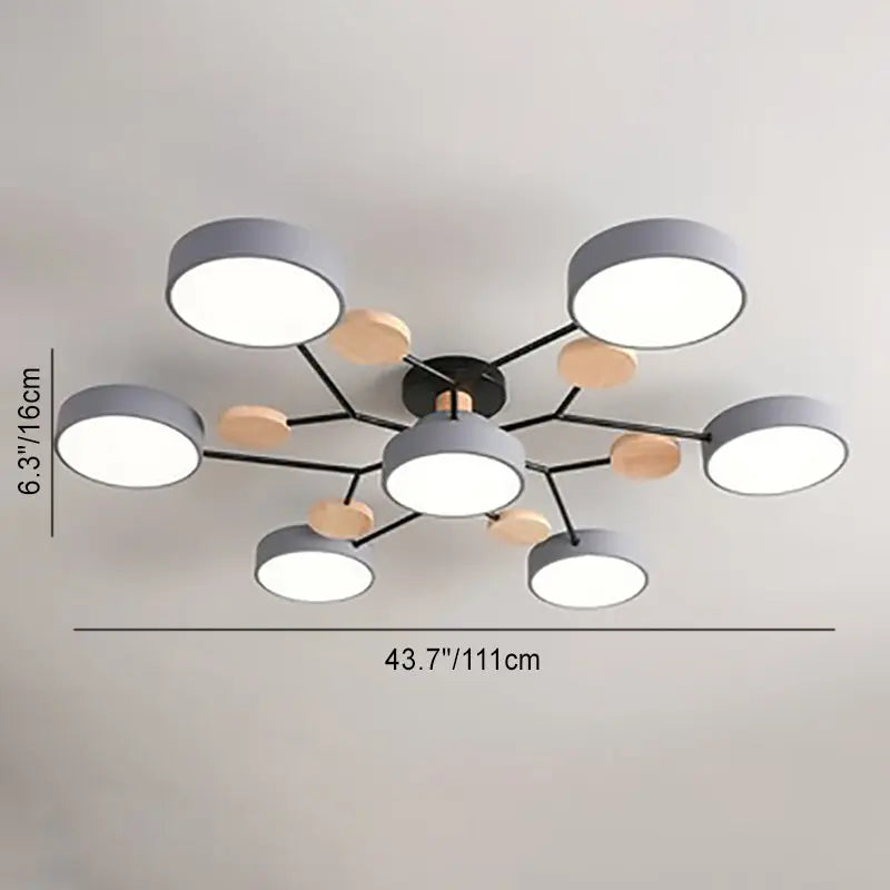 Contemporary Scandinavian Round Molecule Branch Design LED Semi-Flush Mount Ceiling Light For Living Room Cuvalon
