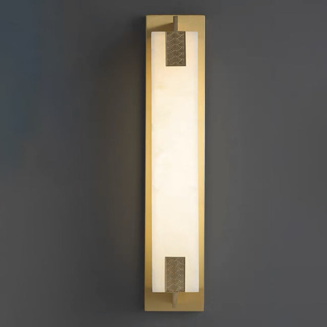 Modern Transitional Rectangular Copper Marble LED Outdoor Wall Sconce Lamp For Outdoor Patio Cuvalon