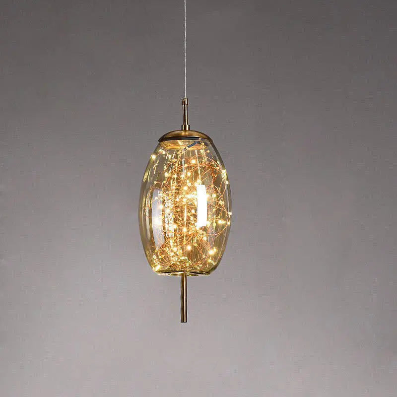 Contemporary Scandinavian Cylinder Oval Glass 1-Light Pendant Light For Bedroom Cuvalon