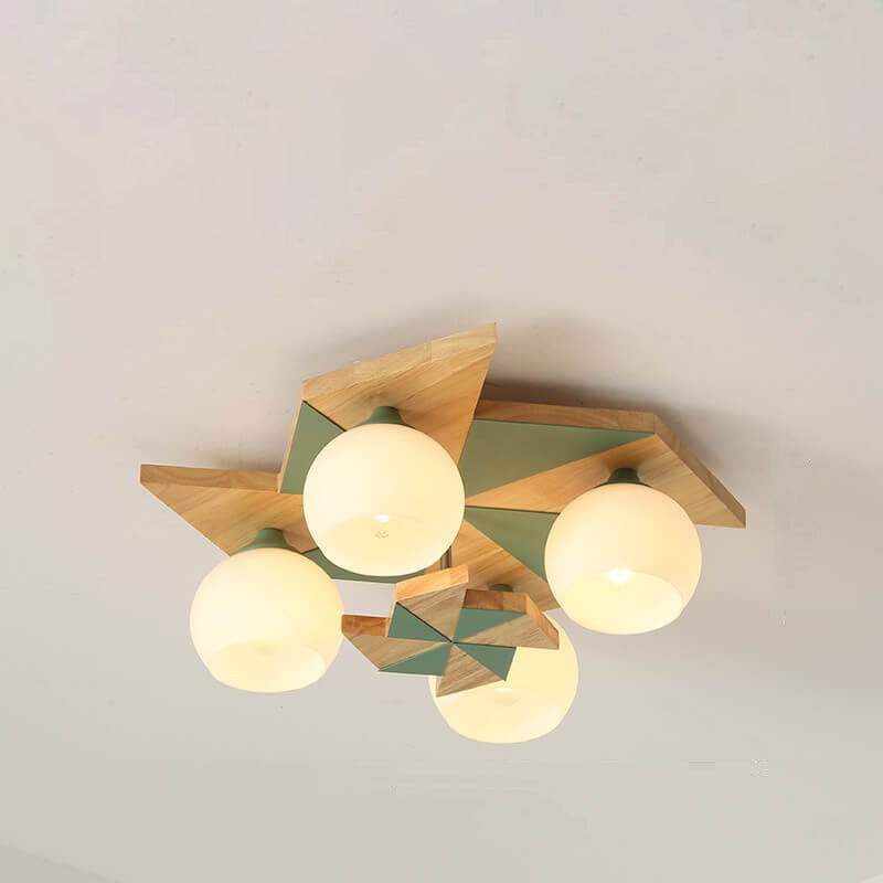 Scandinavian Modern Childlike Giraffe Diamond Pentagram Windmill Iron Wood Glass 4/5 Light Semi-Flush Mount Ceiling Light Cuvalon