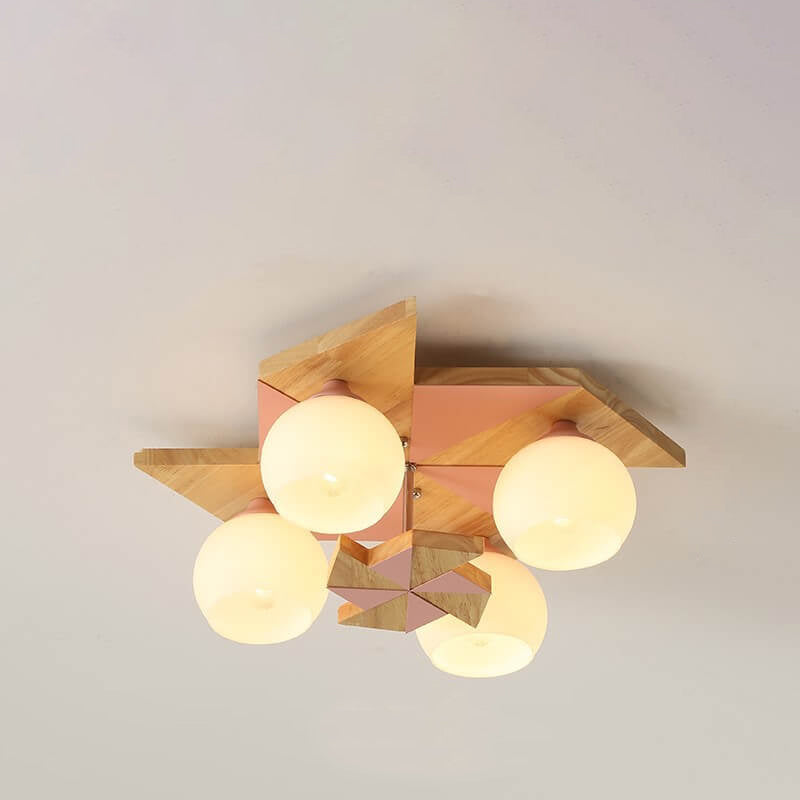 Scandinavian Modern Childlike Giraffe Diamond Pentagram Windmill Iron Wood Glass 4/5 Light Semi-Flush Mount Ceiling Light Cuvalon