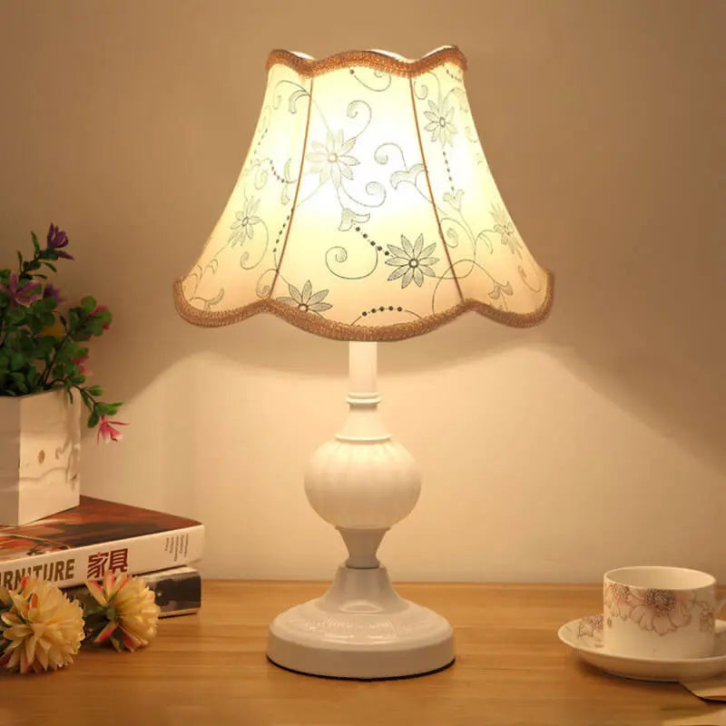 Nordic Vintage Floral Glass Fabric 1-Light Table Lamp Cuvalon