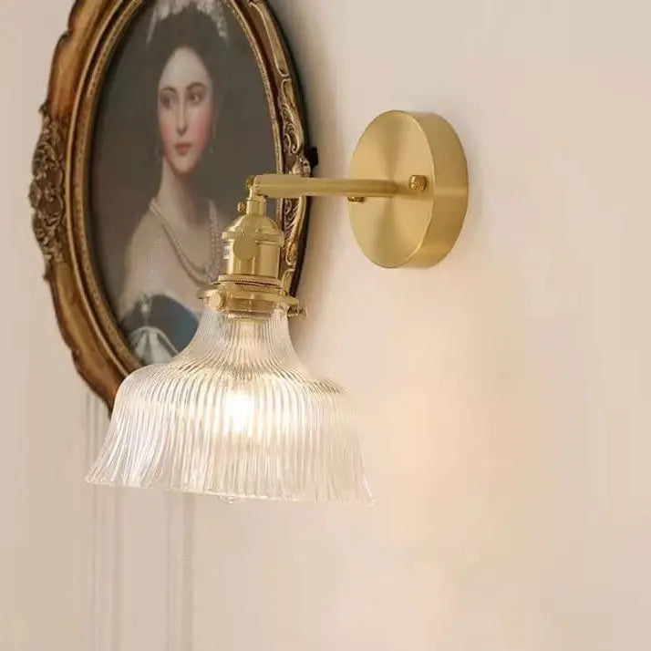 Nordic Modern Minimalist Flower Copper Glass 1-Light Wall Sconce Lamp Cuvalon
