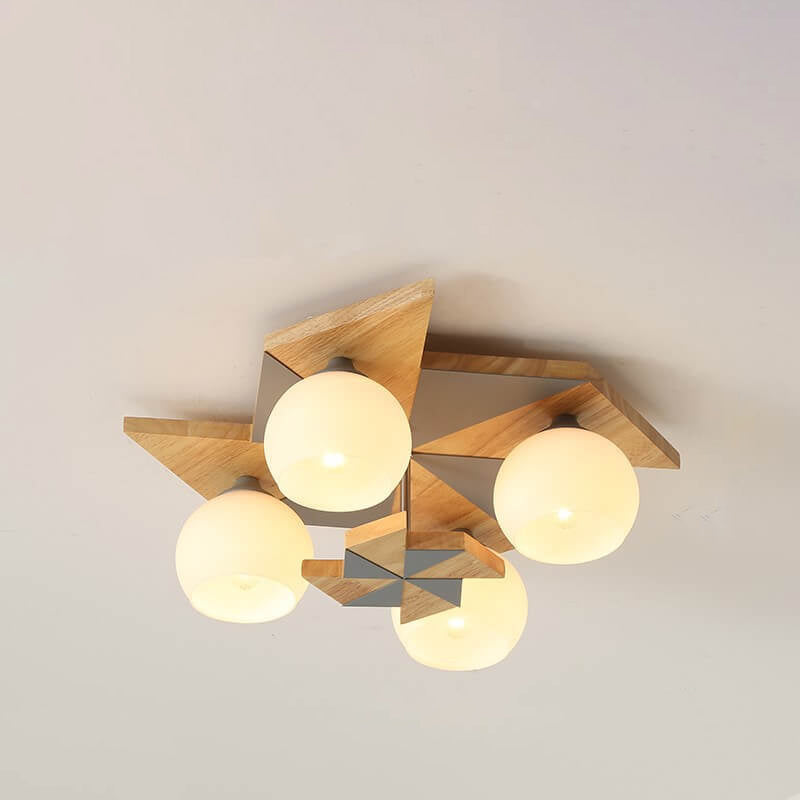 Scandinavian Modern Childlike Giraffe Diamond Pentagram Windmill Iron Wood Glass 4/5 Light Semi-Flush Mount Ceiling Light Cuvalon