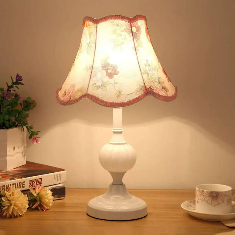 Nordic Vintage Floral Glass Fabric 1-Light Table Lamp Cuvalon